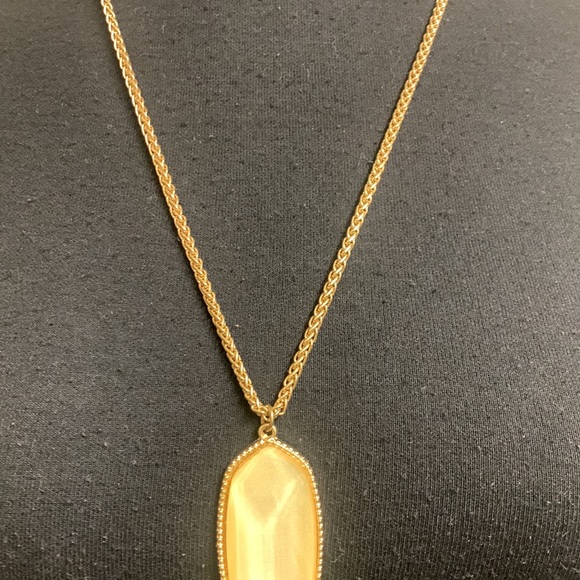 Necklace, Gold chain with light golden center piece with gold tassel, Length 28” - Picture 5 of 7